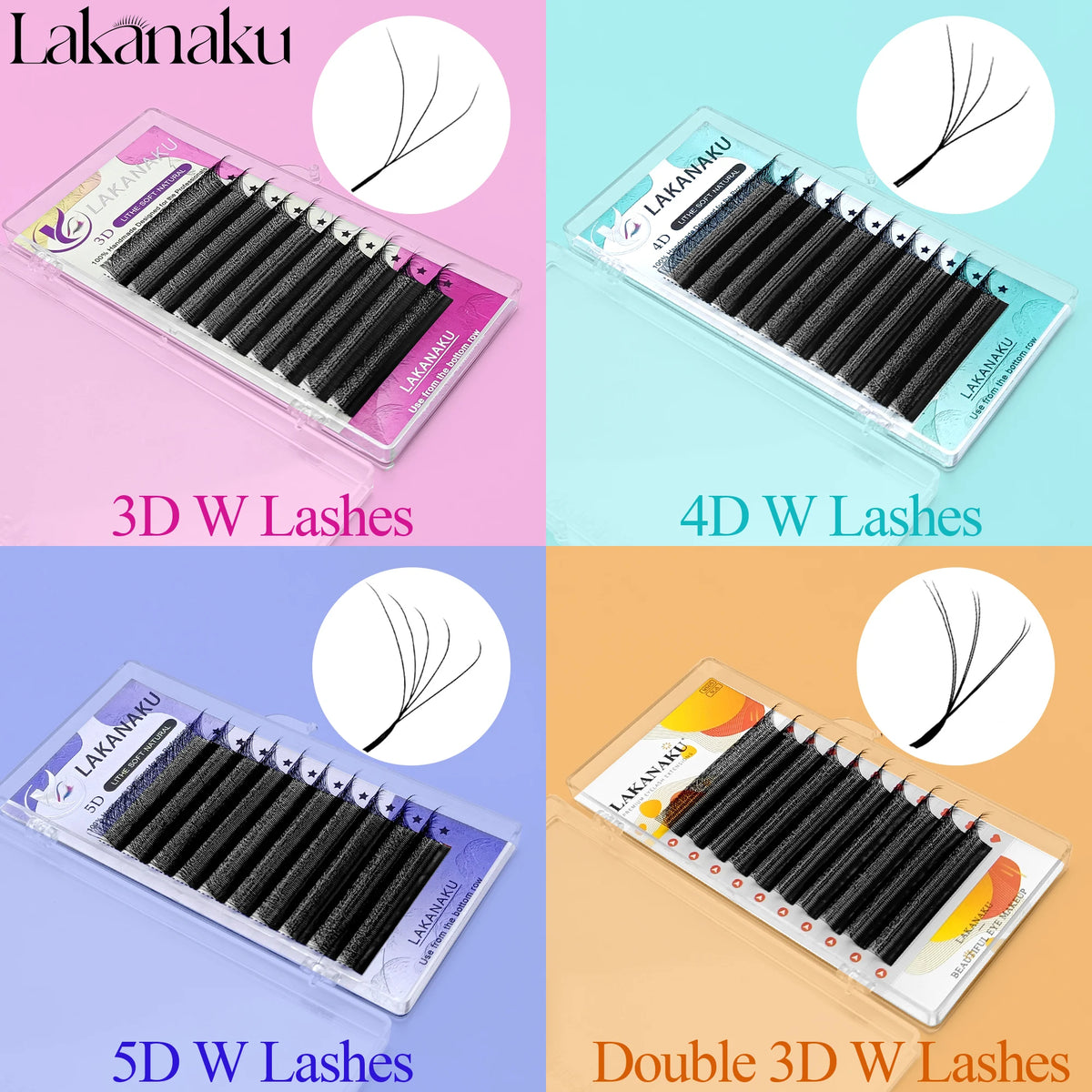 LAKANAKU 6D W Shaped L M Curl Cilios 5D W Clover Russian Eyelashes Extension Volume Lashes Extension Angle W Shape Mink Lashes