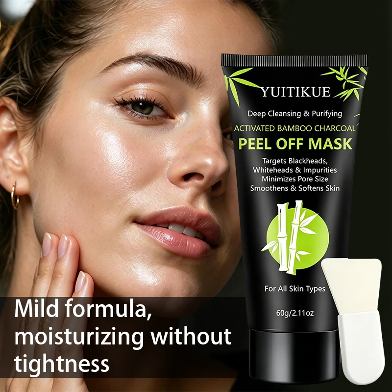 Activated Bamboo Charcoal Peel Off Mask Deep Purify Clear Blackhead Minimize Pore Facial Cleansing Mask With Applicator Spatula