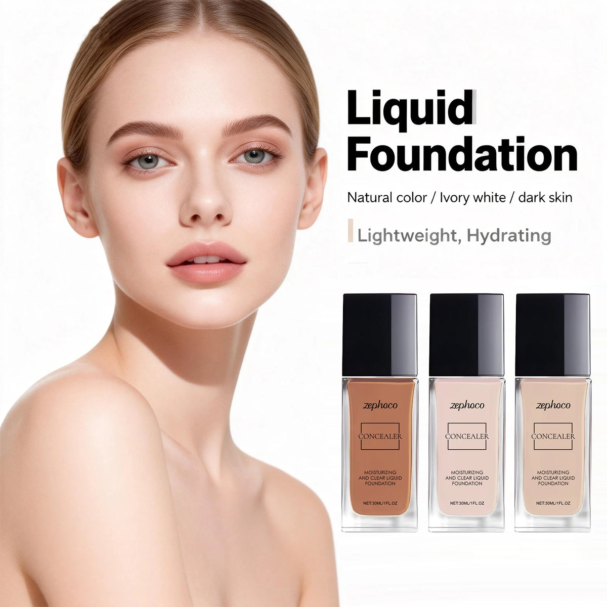 Moisturizing Concealer Foundation Liquid Lightweight Matte Clear Suitable for Oily Dry Skin Long Lasting Brighten Oil-Control
