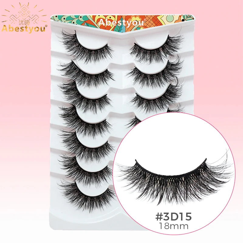 Abestyou Offical 7Pair 12mm Short Brown Coffee Color False EyeLashes Natural Long Wispy Invisible Band Full Strip 3d Mink Lashes