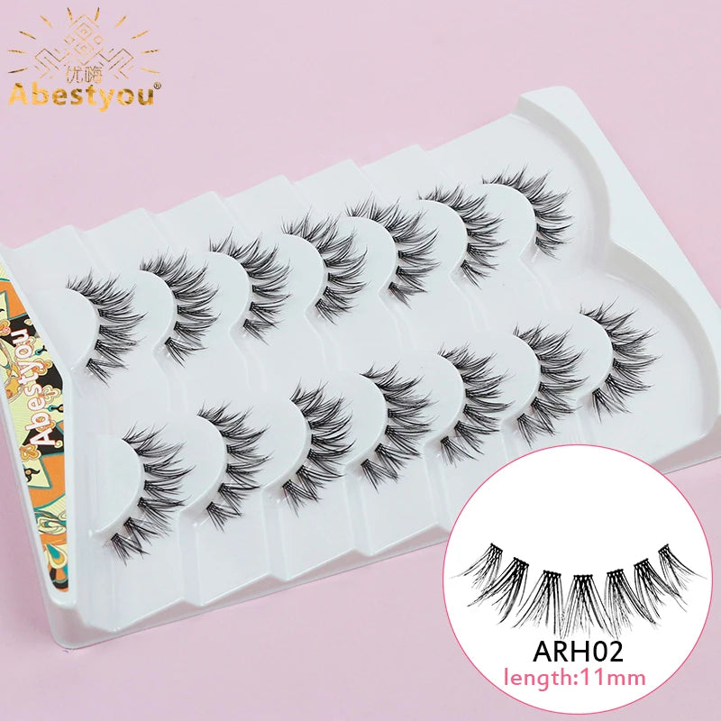 Abestyou Offical 7Pair 12mm Short Brown Coffee Color False EyeLashes Natural Long Wispy Invisible Band Full Strip 3d Mink Lashes