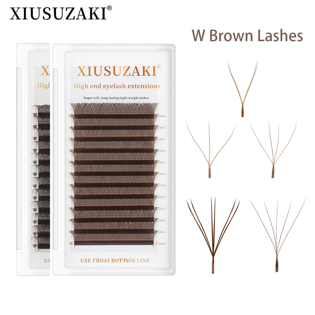 XIUSUZAKI Brown W Shaped YY 3D 4D 5D Lashes Premade Fans Double Tips 3D W Eyelashes Extensions Individual 2D YY False Lashes