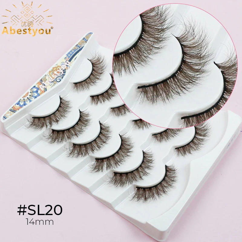 Abestyou 5d 6/7pairs Luxury Brand D Curl Fluffy Brown Colorful Mink Ruassia Volume Messy Lashes Blonde Bronze Dramatic Eyelashes