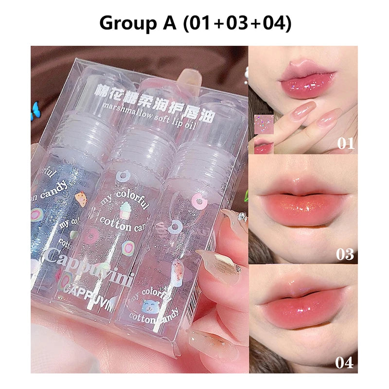 New 1/3Pcs Transparent Glitter Lip Gloss Set Clear Water Light Lip Glaze Moisturizer Changing Lip Oil Jelly Mirror Lipsticks
