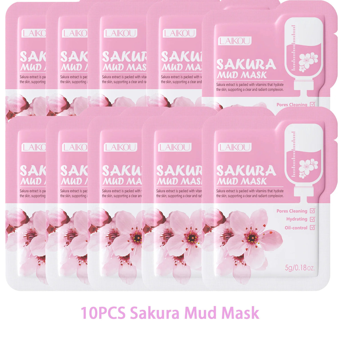 Laikou Sakura Clay Mask Trial Size Hydrating Deep Cleansing Pore Minimizing Brightening Face Mask Skin Care Product Mud Mask 5g