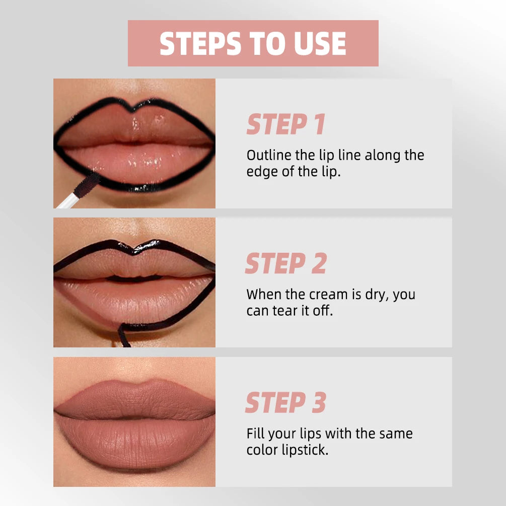 QIBEST Waterproof Lip Liner Peel Off Tattoo Lipgloss Lasting Matte Lip Tint Brown Contour Tear-off Lips Stain Makeup Lipliner