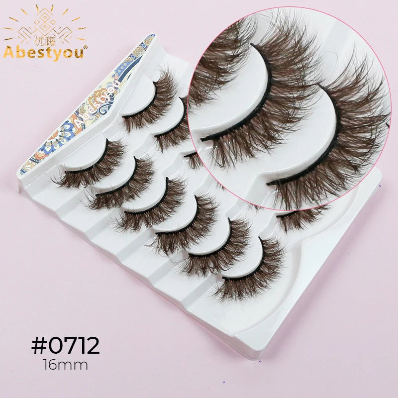Abestyou 5d 6/7pairs Luxury Brand D Curl Fluffy Brown Colorful Mink Ruassia Volume Messy Lashes Blonde Bronze Dramatic Eyelashes