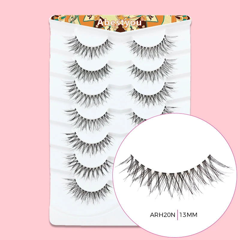 Abestyou Offical 7Pair 12mm Short Brown Coffee Color False EyeLashes Natural Long Wispy Invisible Band Full Strip 3d Mink Lashes