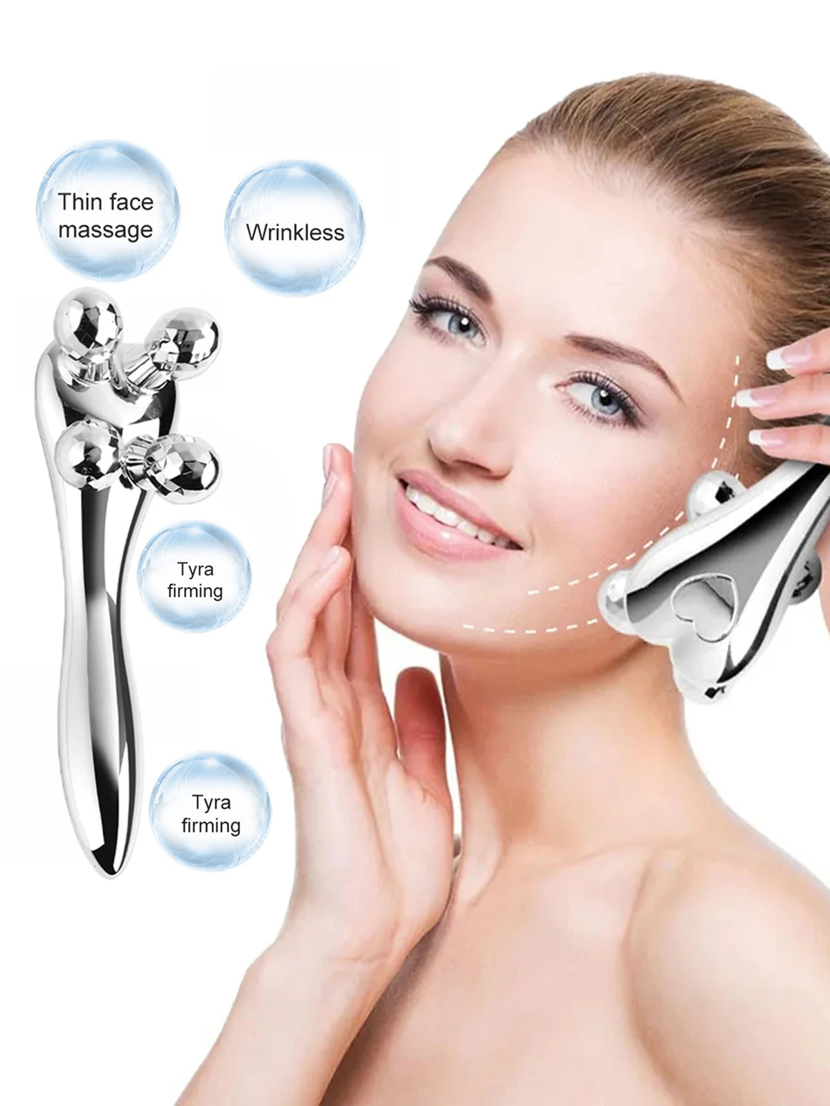 1 Pcs 4D Roller Face-lift Wrinkle Silver Y Shape Roller Facial Eye Neck Muscle Relaxation Slimming Massager Relaxation Tools