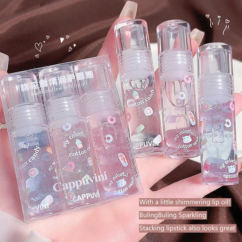 New 1/3Pcs Transparent Glitter Lip Gloss Set Clear Water Light Lip Glaze Moisturizer Changing Lip Oil Jelly Mirror Lipsticks