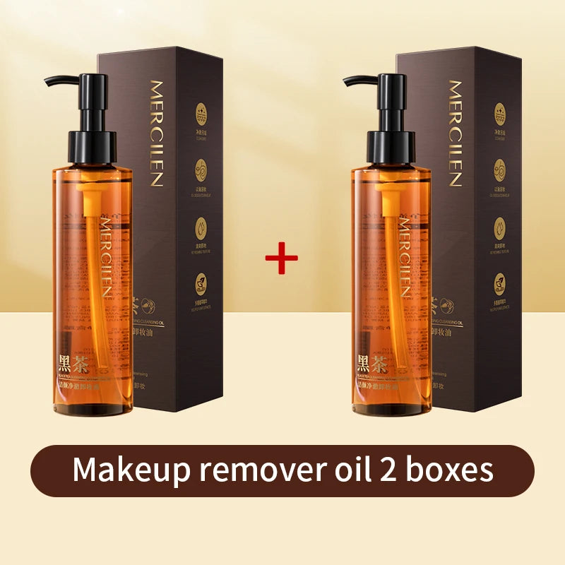 Mercilen Black Tea Cleansing and Clarifying Makeup Remover Oil 185ml, a Gentle Cleansing Oil Suitable for Sensitive Skin, Deeply Cleans Pores and Removes Impurities, Contains Camellia Seed Oil and Plant-Based Squalane, Suitab