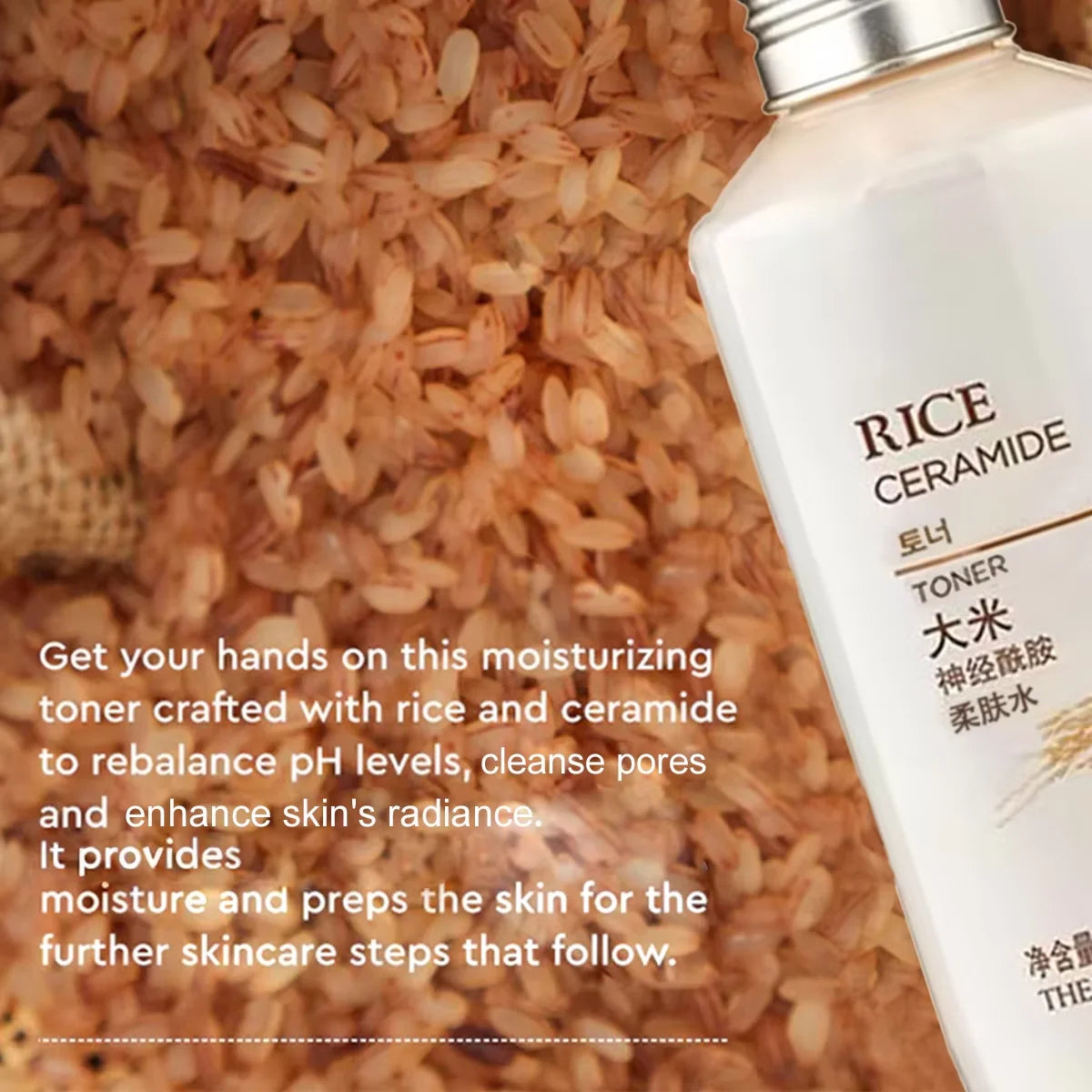 THE FACE SHOP Rice Ceramide Moisturizing Toner 150ml,High-Fluidity Toner,Liquid Formula,Non-Greasy,Korean Skincare,Korean Makeup