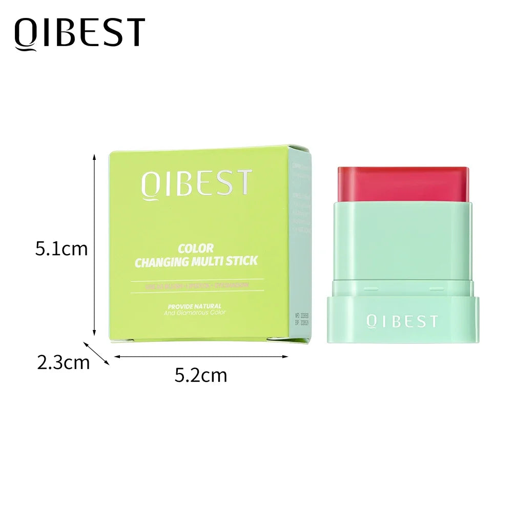 QIBEST Jelly Blush Stick Lip And Cheek Multi-Purpose Lip Tint Blusher Cooling Water Tint Sheer Lip Stain Moisturizing Makeup