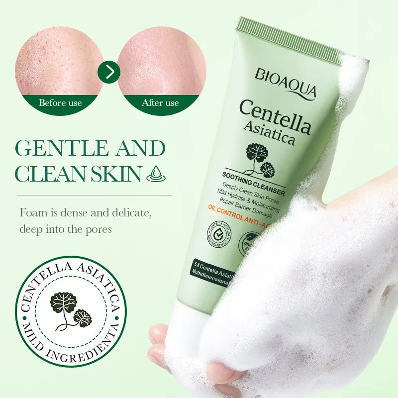 BIOAQUA Centella Facial Cleanser Moisturizing Anti-aging Whitening Anti Acne Face Wash Foam Facial Cleanser Skin Care