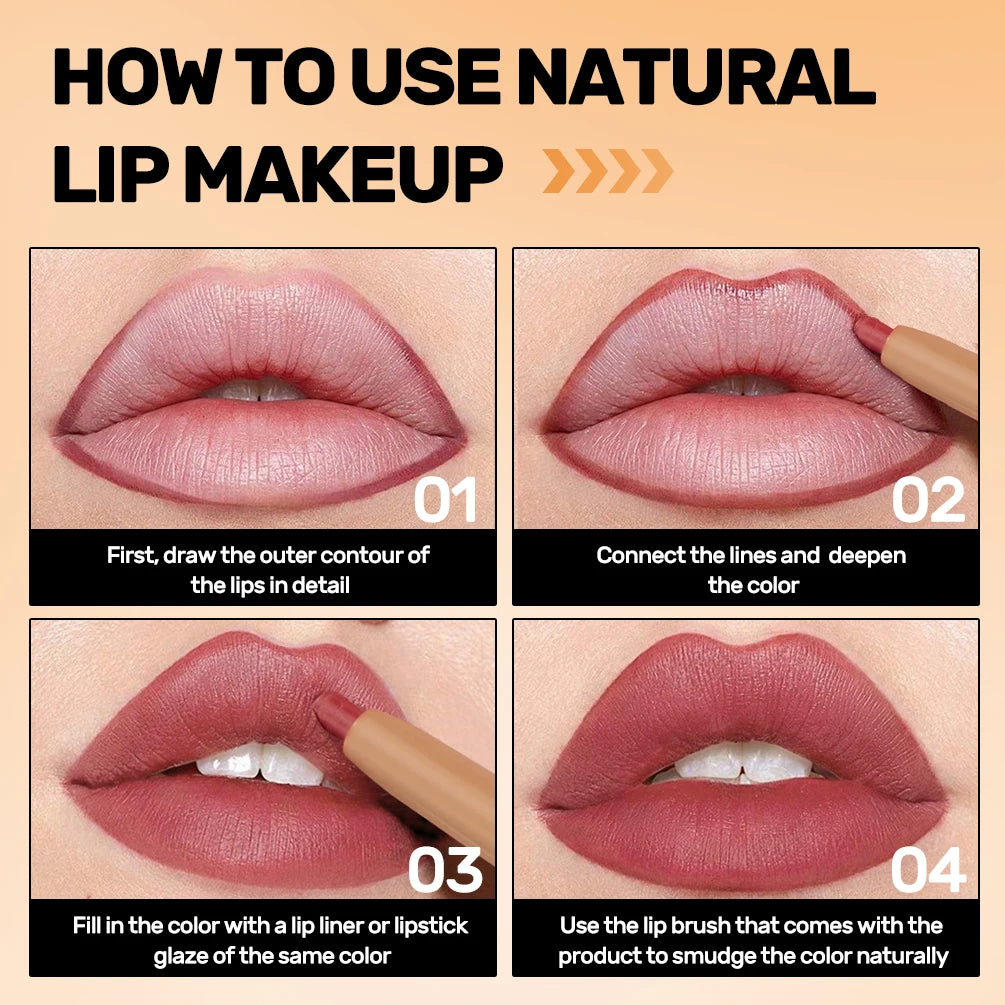 QIBEST Double Ended Lip Liner&Brush Pen 2 In 1 Stick Mist Matte Contour Tint Lipstick Pencil Nude Black Lipliner Lasting Makeup