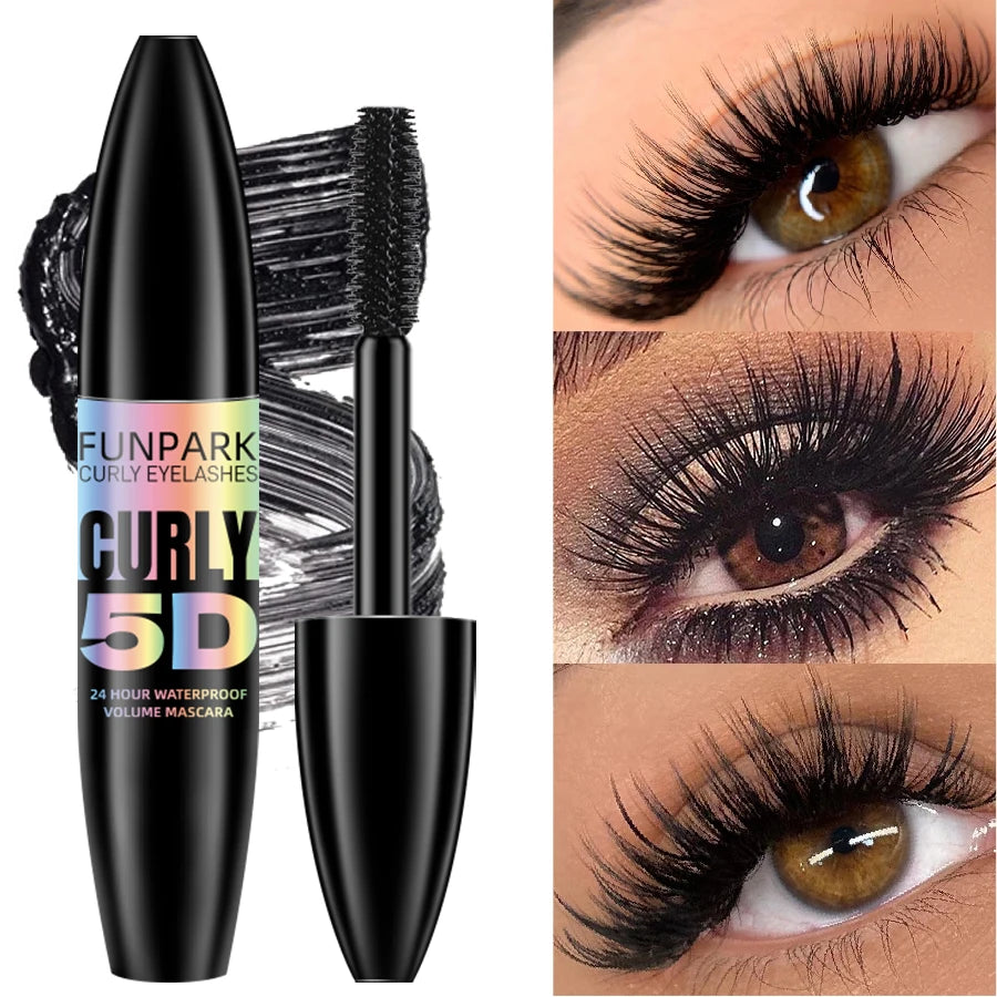 Black 5D Mascara Thickening ,Lengthening Curling Waterproof Long Lasting Liquid Fiber Mascara Makeup Lash Eyelash Extension Beau