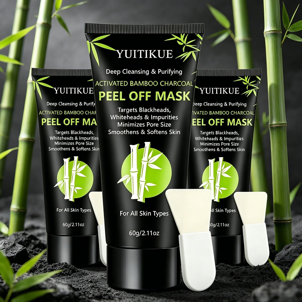 Activated Bamboo Charcoal Peel Off Mask Deep Purify Clear Blackhead Minimize Pore Facial Cleansing Mask With Applicator Spatula