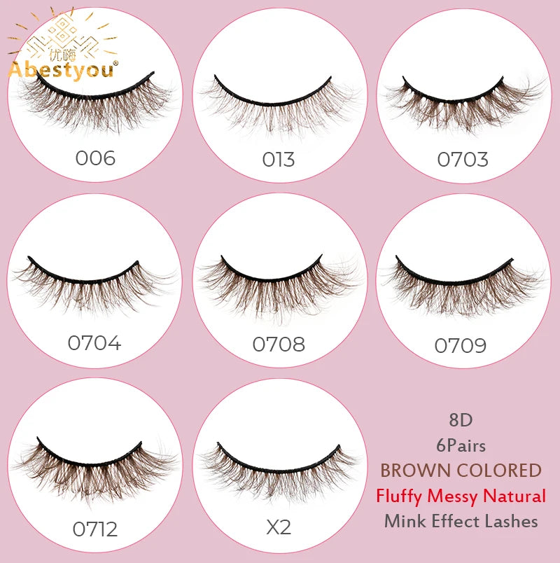 Abestyou 5d 6/7pairs Luxury Brand D Curl Fluffy Brown Colorful Mink Ruassia Volume Messy Lashes Blonde Bronze Dramatic Eyelashes