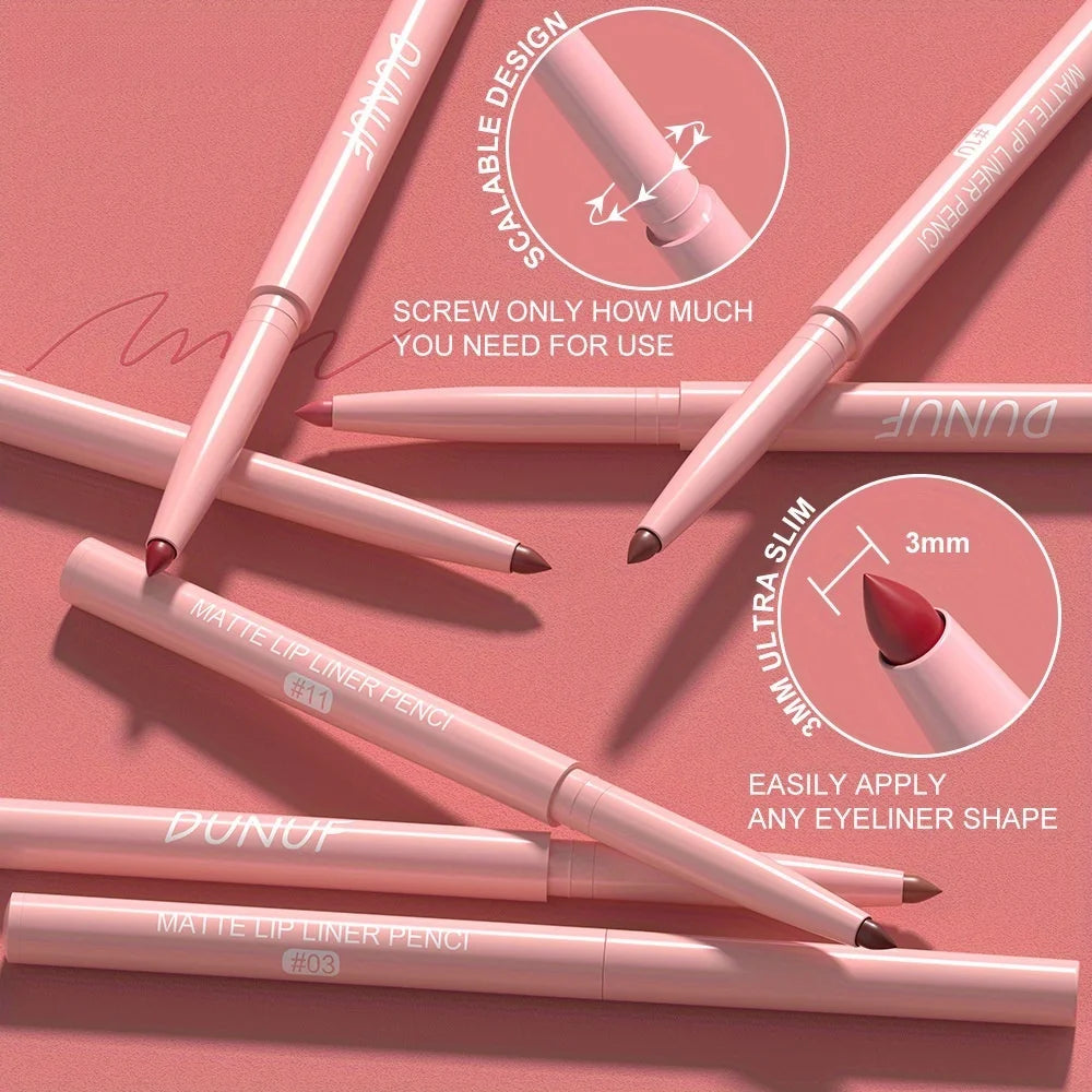 12PCS Matte Lipliner Waterproof, Durable, Easy To Color, Not Easy To Take Off Makeup, Lip Makeup Suitable For Girls' Holiday Gif