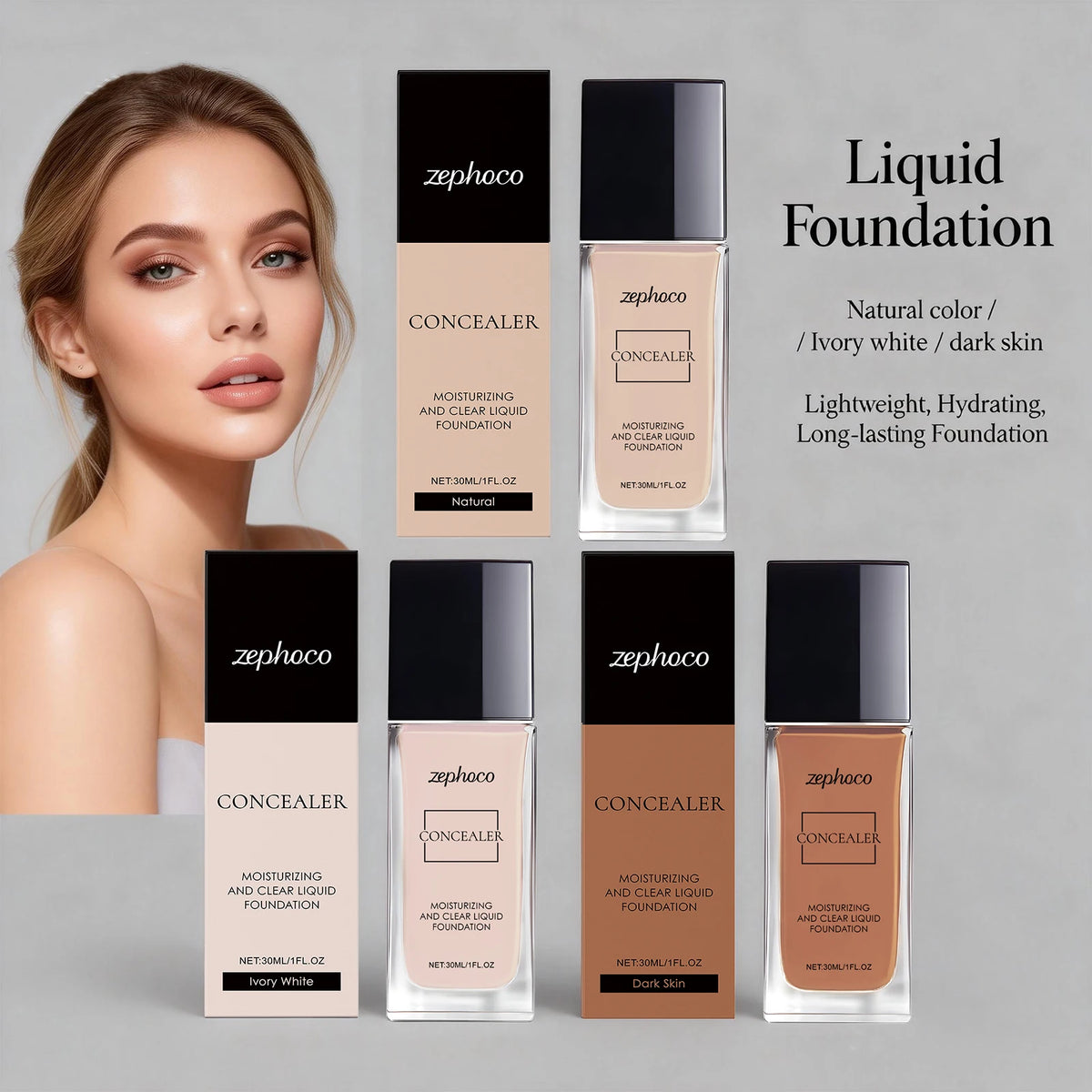 Moisturizing Concealer Foundation Liquid Lightweight Matte Clear Suitable for Oily Dry Skin Long Lasting Brighten Oil-Control