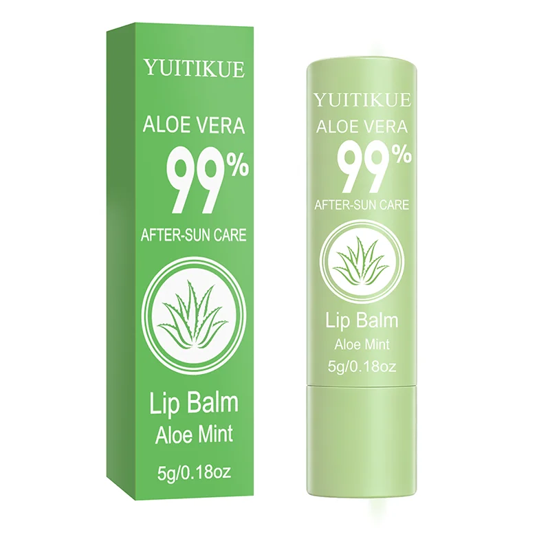 YUITIKUE 99% Aloe Vera Lip Balm, Aloe Mint After Sun Care, Deep Hydrating Soothing Moisturizing Lip Stick For Dry Lips