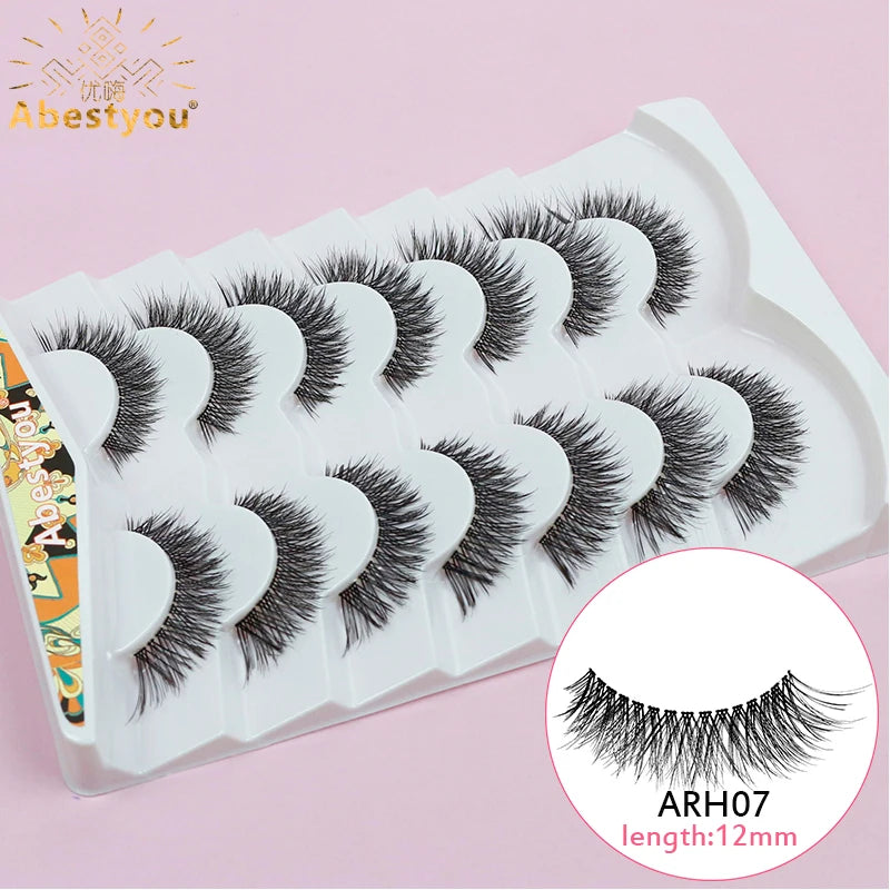 Abestyou Offical 7Pair 12mm Short Brown Coffee Color False EyeLashes Natural Long Wispy Invisible Band Full Strip 3d Mink Lashes
