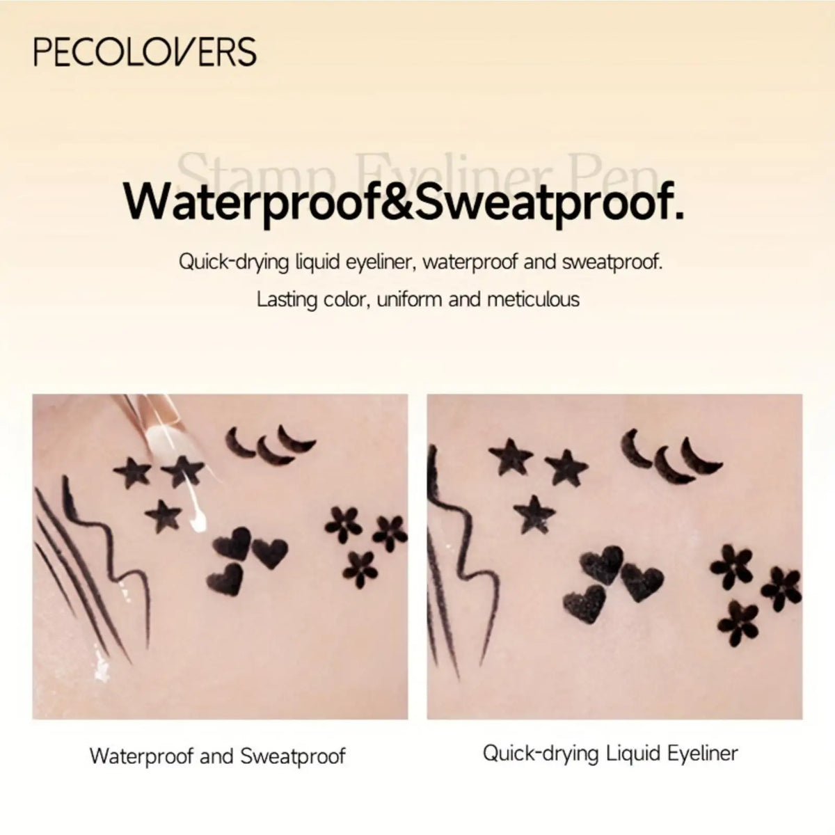 Double-head Liquid Eyeliner Pen with Stamps, Natural Finish Waterproof Quick-drying Long-lasting, Friendly Beginner Eye Beauty