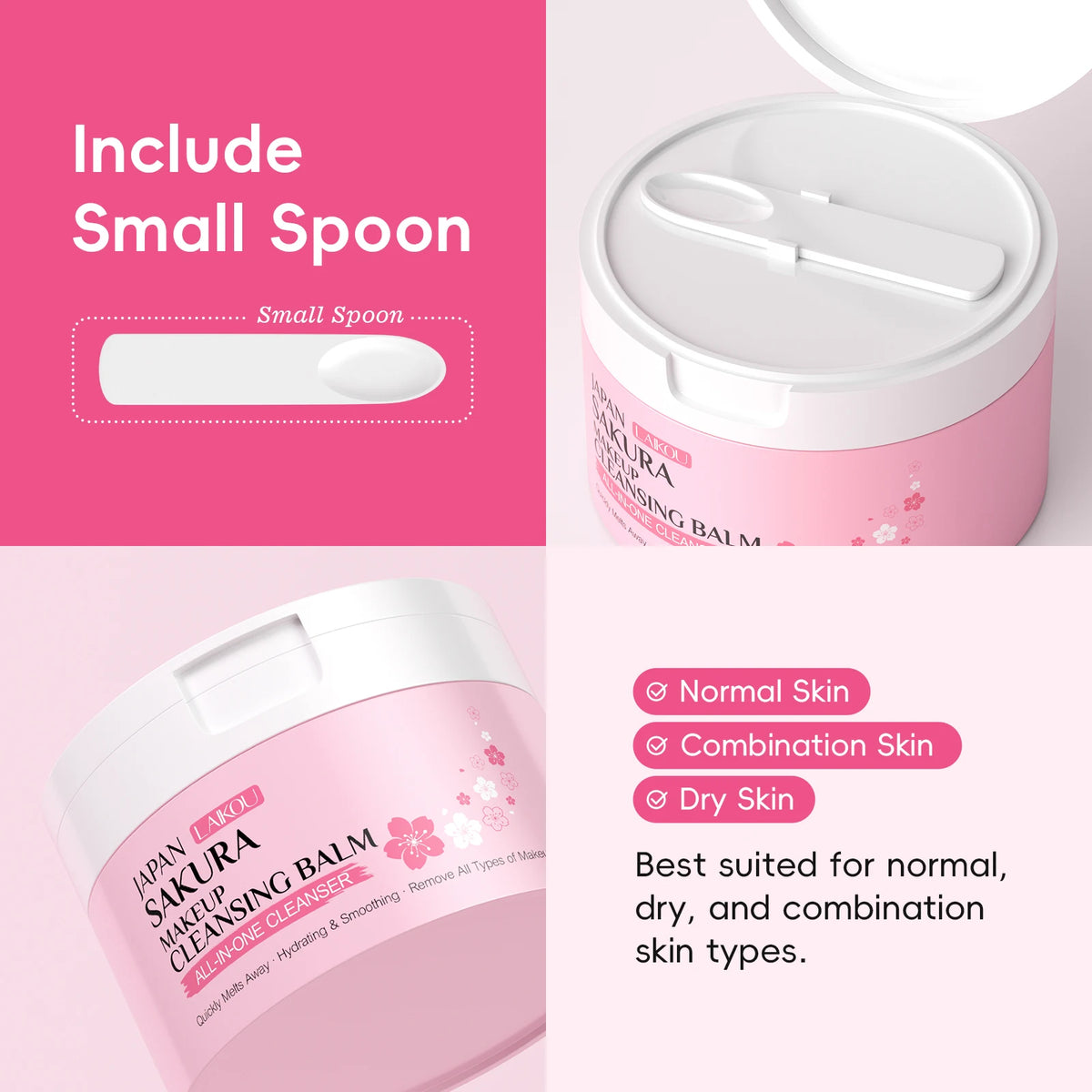 LAIKOU Japan Sakura Makeup Cleansing Balm 100g All-In-One Cleanser Quick Melting Hydrating Smoothing Makeup Remover