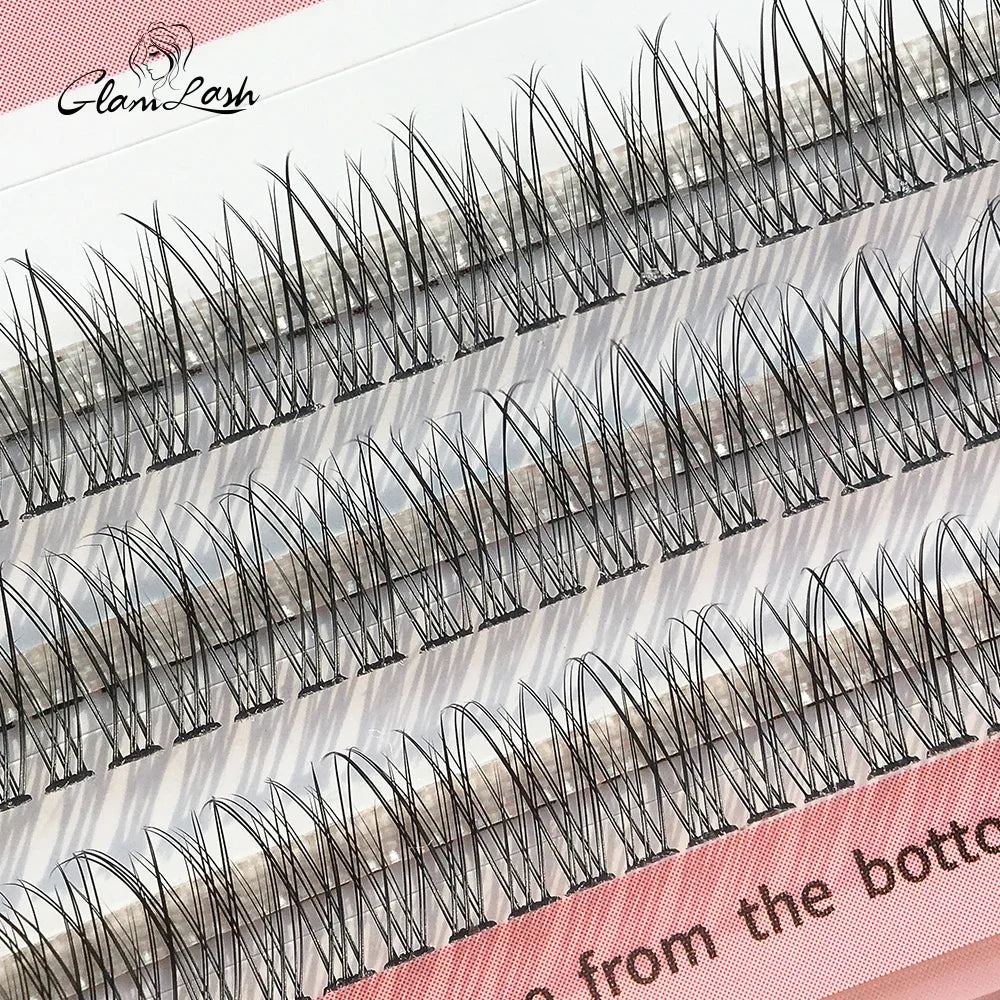 GLAMLASH A/M Natural Cluster Fishtail Type Dovetail Eyelash Extension Premade Volume False Grafted Thick Spikes Lash Soft Makeup