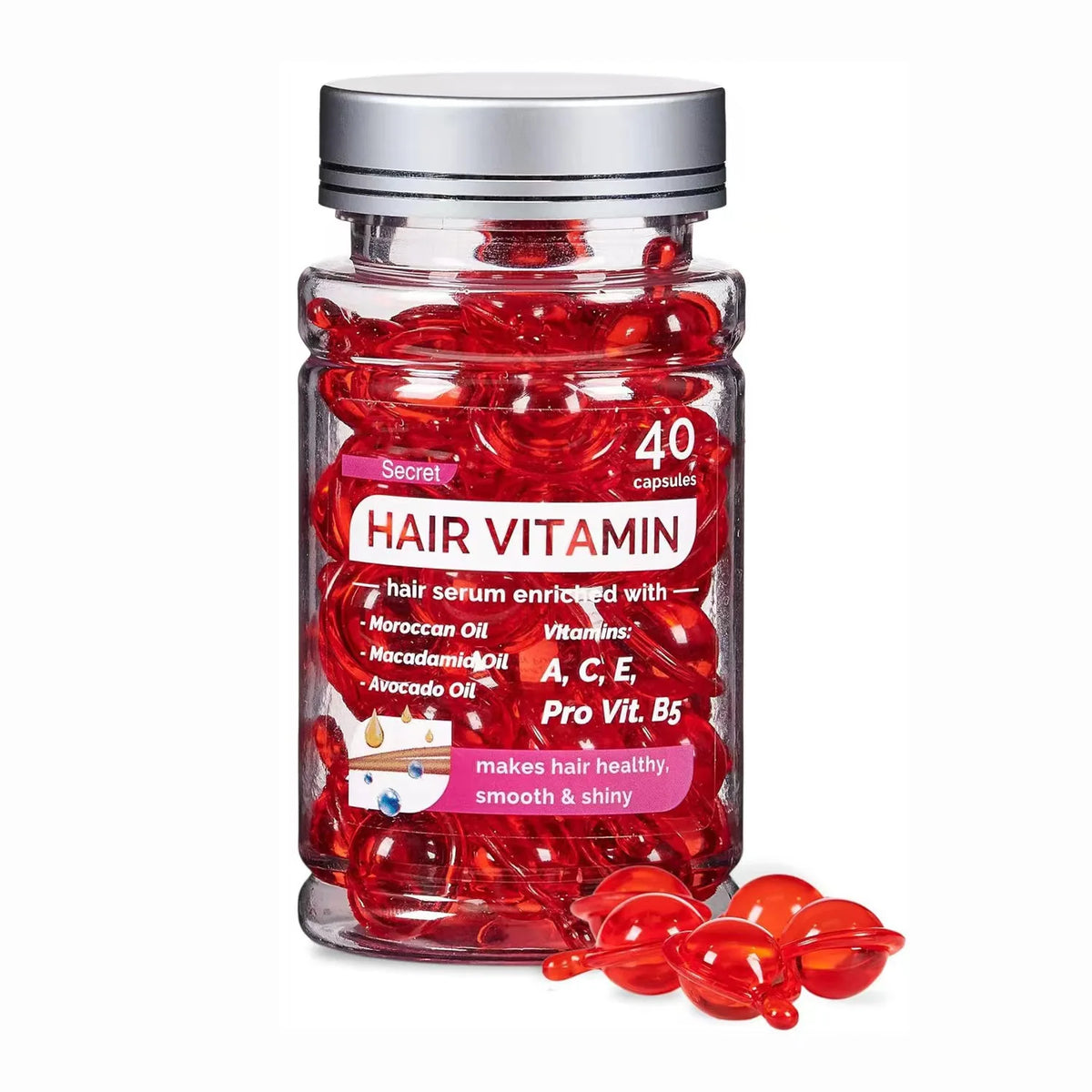 40 Capsules Leave-In Vitamin Hair Care Capsules, Moroccan Argan Nut Oil Essence, Repair Damaged Hair & Split Ends, Nourish Dry Frizzy Hair