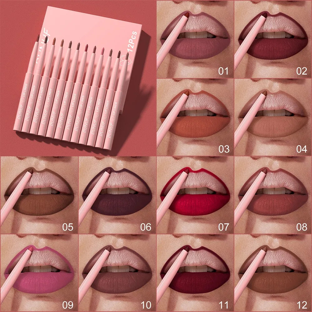 Multi Color Matte Lip Liner Crayon, Velvet Waterproof Lip Pencil for Outline & Fill Lips, Long Lasting Non Stick Lip Makeup