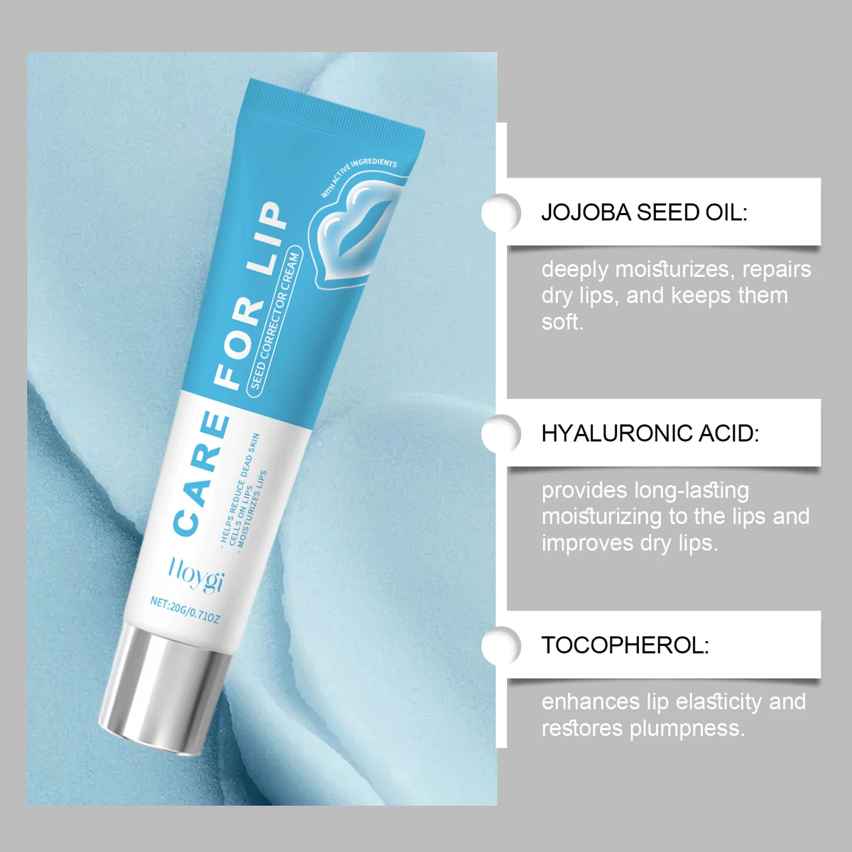 HOYGI Hyaluronic Acid Lip Balm Lasting Moisturizing Anti Cracked and Dryness Lighten Melanin Brighten Lips Gentle No Greasy 20g