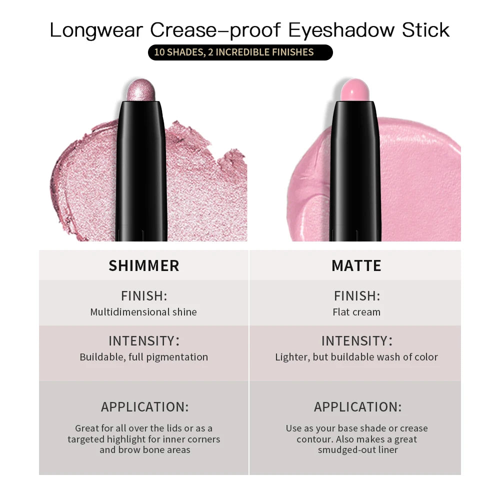 Shimmer & Matte Eyeshadow Pencil Stick Waterproof Pearlescent Metallic Glitter Eye Shadow Highlighter Pen Eyeshadow Cosmetics