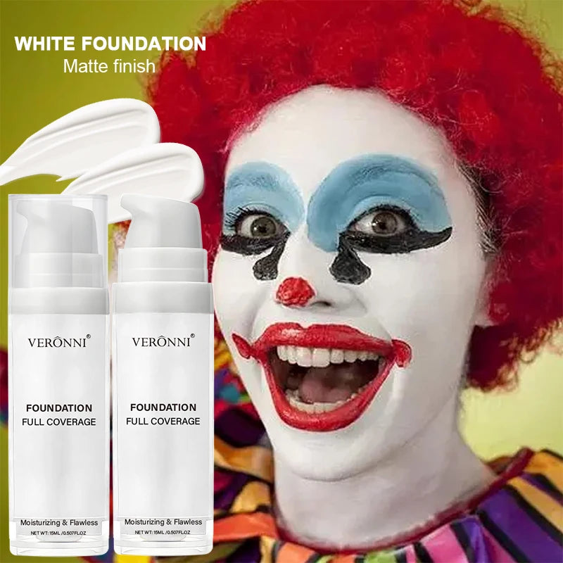 VERONNI Full Coverage Matte White Liquid Foundation,Extreme Coverage Heavy Duty Makeup,Waterproof & Long-Lasting Creamy Formula