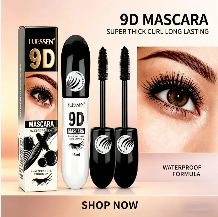2pcs FUESSEN 9D Volume Mascara Set Intense Black Waterproof Long-Lasting Thick Full Lash Effect Ideal Mother's Day Gift for Best