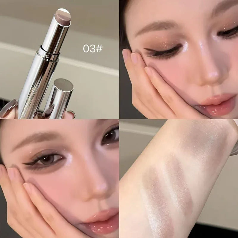 QIBEST Glitter Eyeshadow Stick Long Lasting Eye Shadow Pencil Cosmetics Shimmer Highlighter Brighten Lying Silkworm Eyeshadow