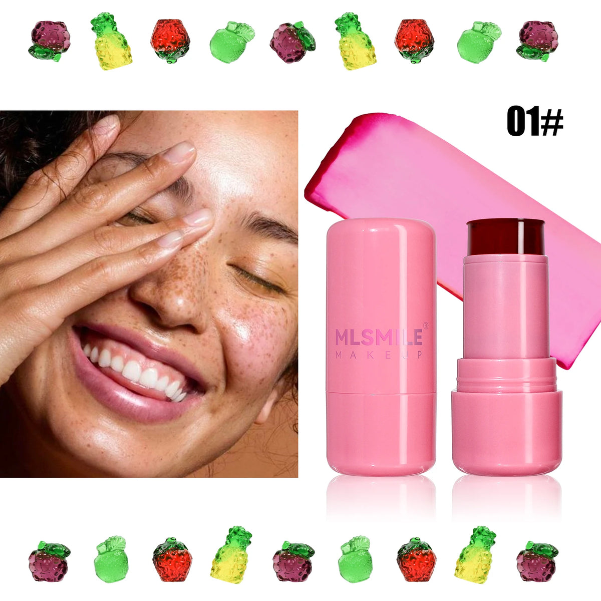 MLSMILE Jelly Blush 2-In-1 Jelly Lip Cheek Brighten Blush Stick Lip Gloss Blush Cream Makeup