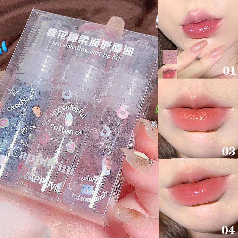 New 1/3Pcs Transparent Glitter Lip Gloss Set Clear Water Light Lip Glaze Moisturizer Changing Lip Oil Jelly Mirror Lipsticks