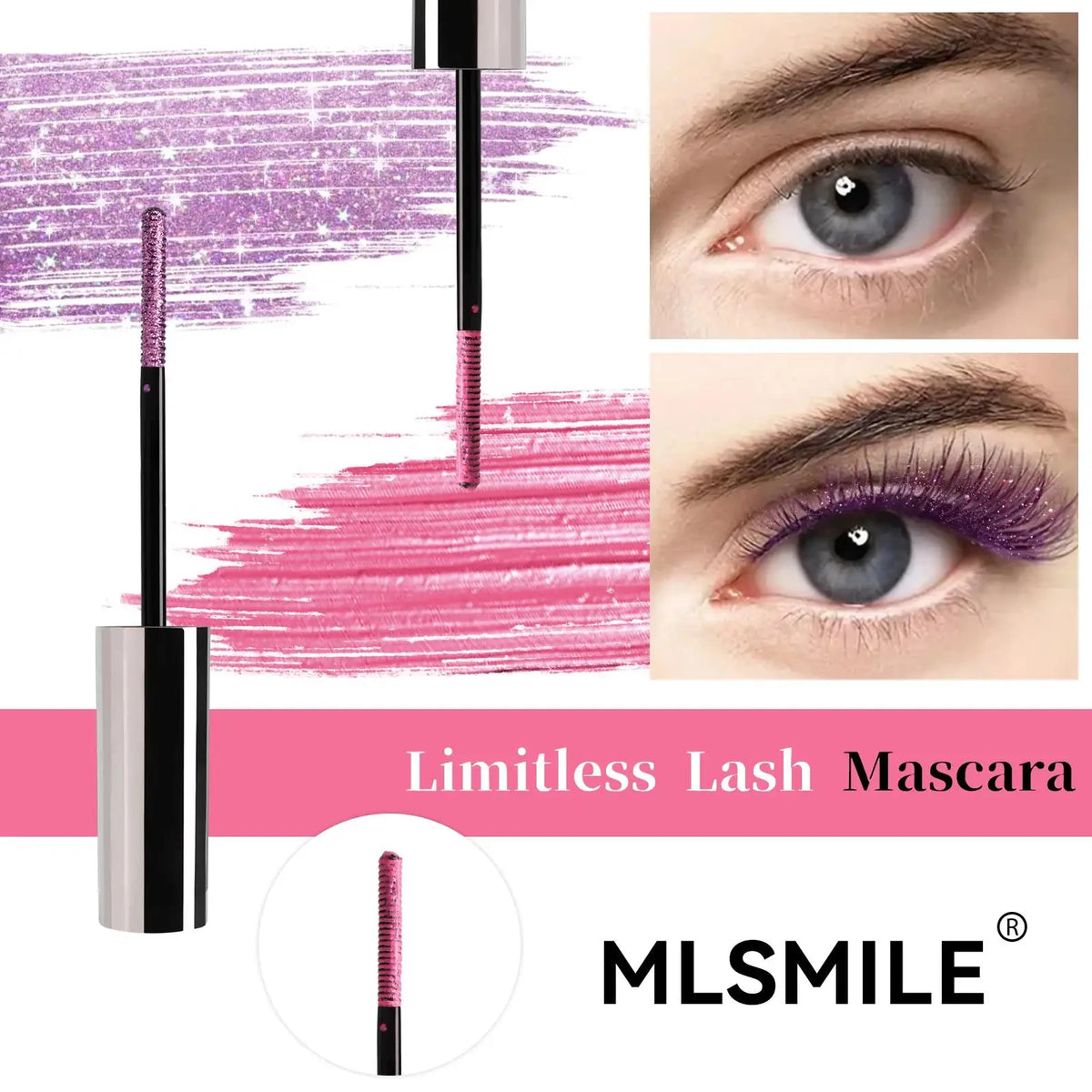 Waterproof Glitter Mascara Volumizing Curling Long Wearing Smudge Proof Fast Drying Pearlescent Lash Booster