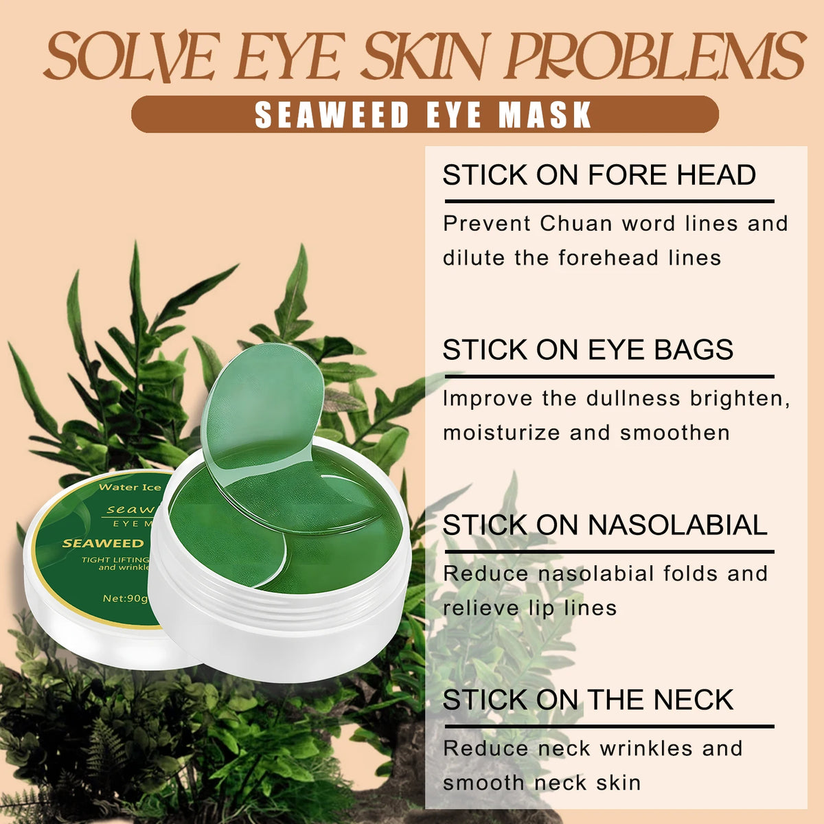 Seaweed Eye Mask; Rich in Seaweed, Collagen, and Hyaluronic Acid, It Can Smooth Fine Lines, Reduce Dark Circles, Tighten and Nourish the Skin, Making the Skin Around the Eyes Smooth and Soft
