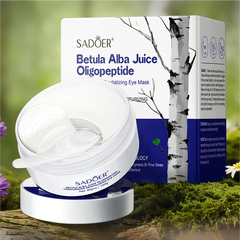 80pcs SADOER Betula Alba Juice Eye Mask Moisturizing Anti Dark Circle Remove Eye Bags Anti-aging Anti Wrinkles Eye Patches