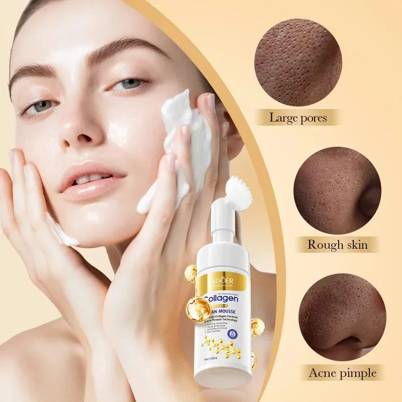 Sadoer Collagen Facial Cleanser Mousse Deep Cleansing Skincare Moisturizing Firming Face Wash Foam Cleanser Skin Care Products