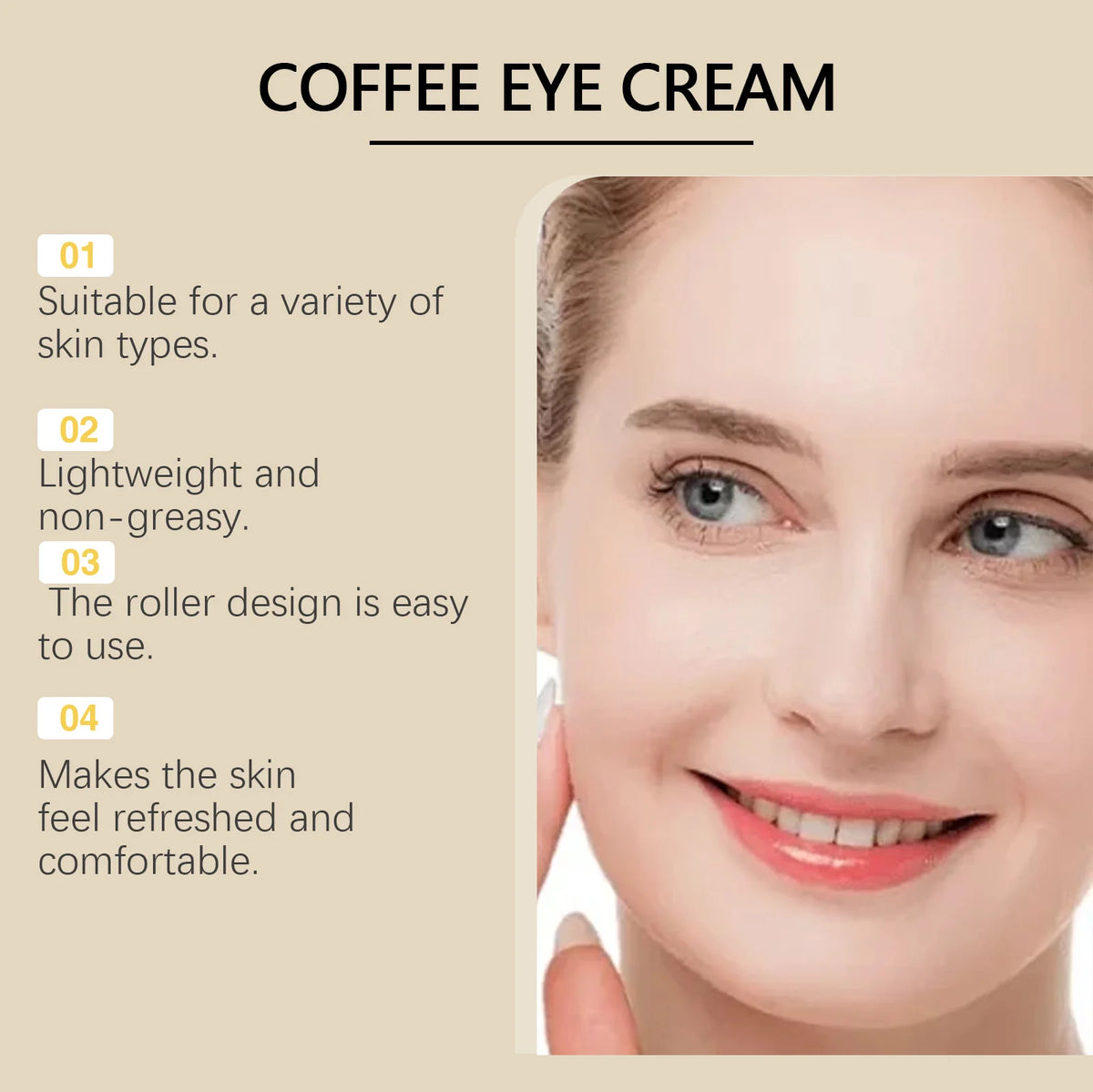 Coffee Eye Care Products Eye Cream with Roller Moisturizing Eye Mask Anti-Dark Circles Eye Serum for Puffiness Firming Hydration