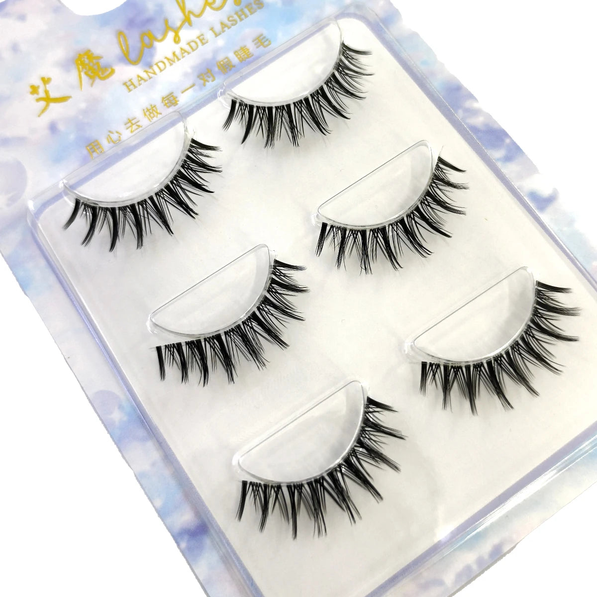 NEW 3Pair 4D Mink Lashes Natural Short Long Invisible Thin Band Fake Lashes Curl Soft Eyelashes Extension Beauty