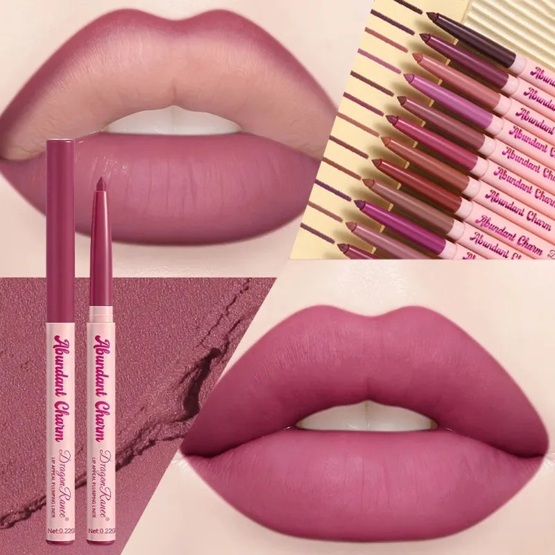 12 Colors Matte Lip Liner Pen Long Lasting Waterproof Non-Sticky Lipliner Velvet Lip Contour Stick Outline Smooth Natural Makeup