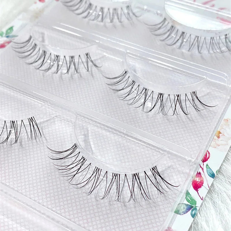 NEW 3Pair 4D Mink Lashes Natural Short Long Invisible Thin Band Fake Lashes Curl Soft Eyelashes Extension Beauty