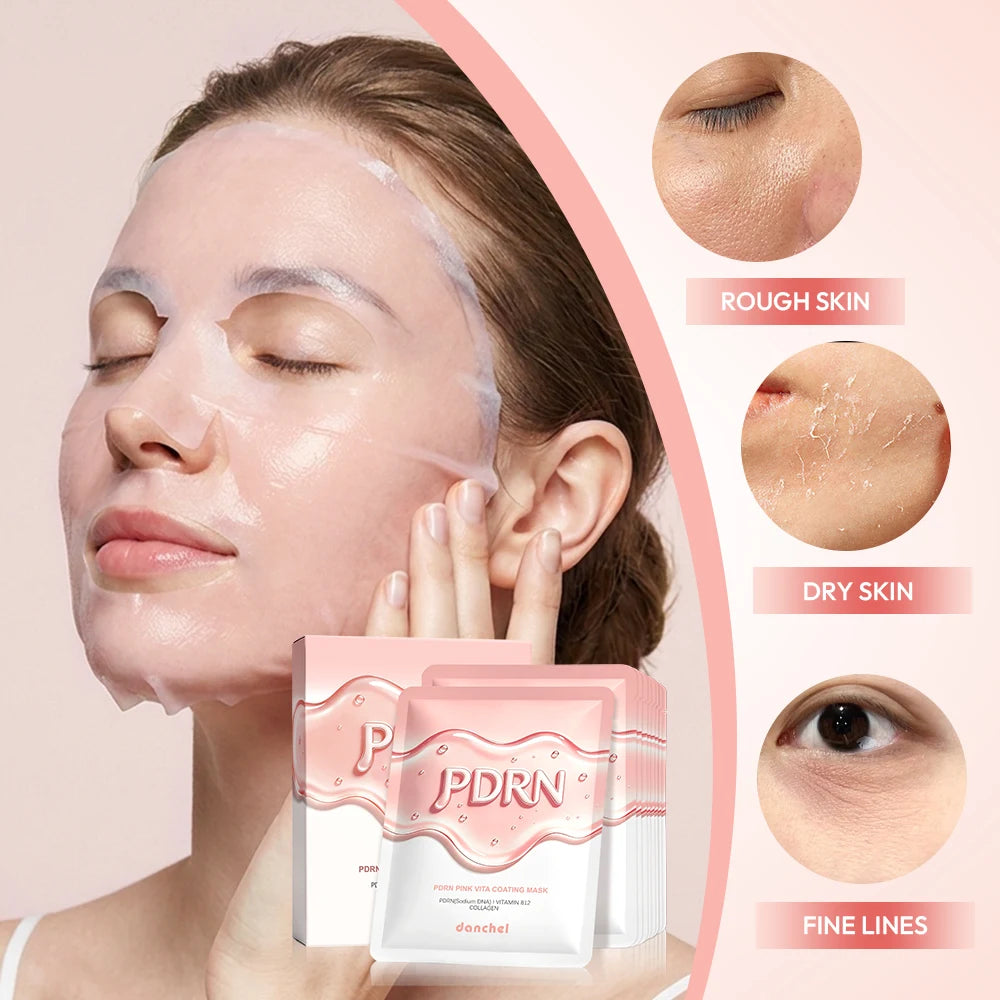10Pcs Salmon DNA PDRN Pink Vita Coating Sheet Mask Korean Facial Mask Glass Skin Hydrating Firming Balancing Skin Home Skin Care