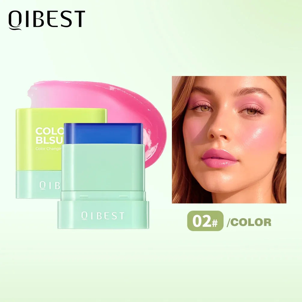 QIBEST Jelly Blush Stick Lip And Cheek Multi-Purpose Lip Tint Blusher Cooling Water Tint Sheer Lip Stain Moisturizing Makeup