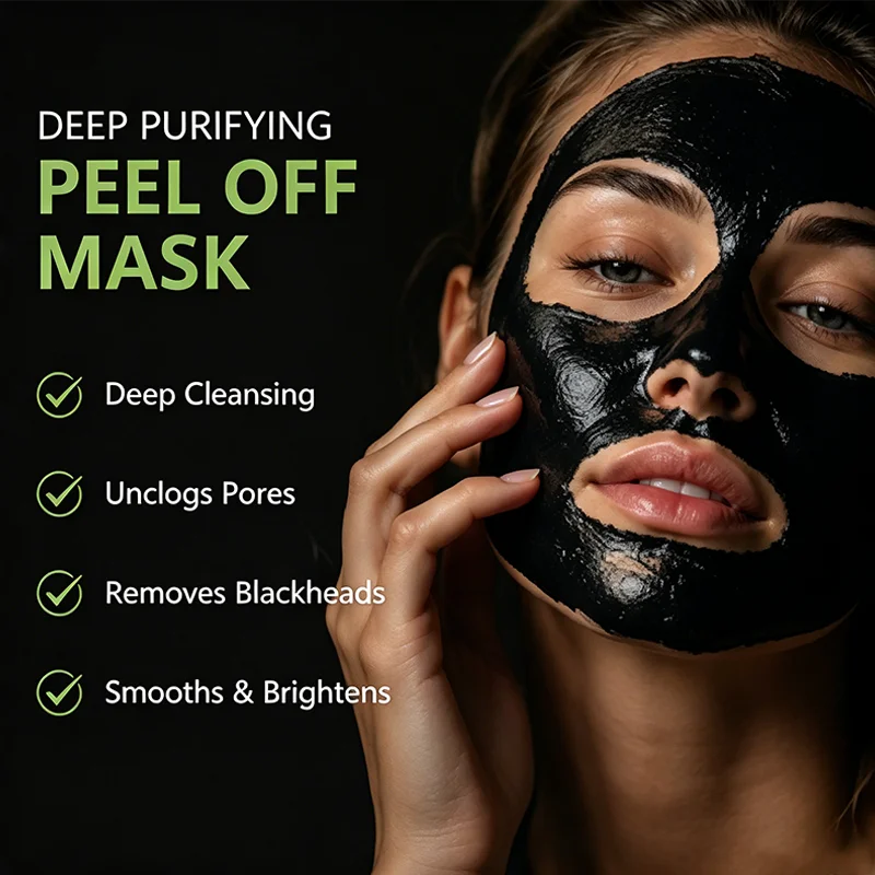 Activated Bamboo Charcoal Peel Off Mask Deep Purify Clear Blackhead Minimize Pore Facial Cleansing Mask With Applicator Spatula