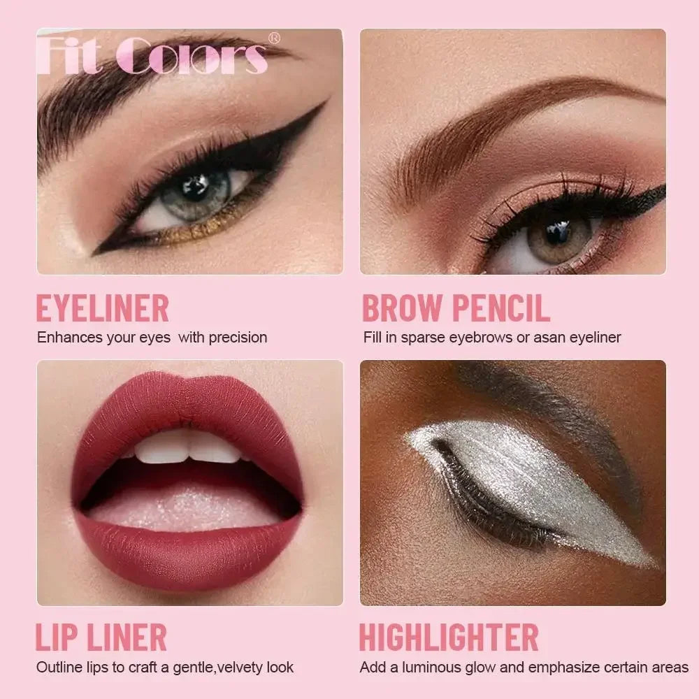 Long Wearing 4 In 1 Cosmetic Pencil Eyeliner Eyeshadow Eyebrow Highlighter Lip Liner Creamy Pigmented Easy Blend Beauty Tool